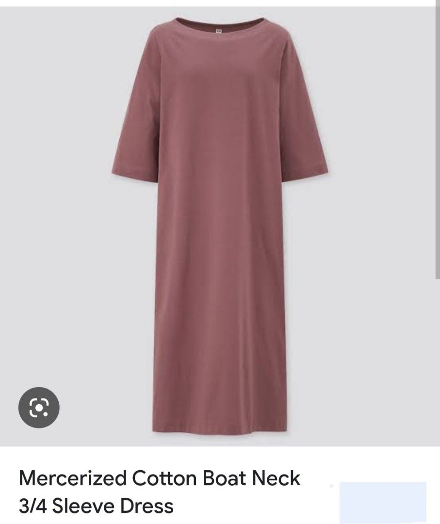 Uniqlo mercerized cotton boat neck 3/4 dress, Women's Fashion
