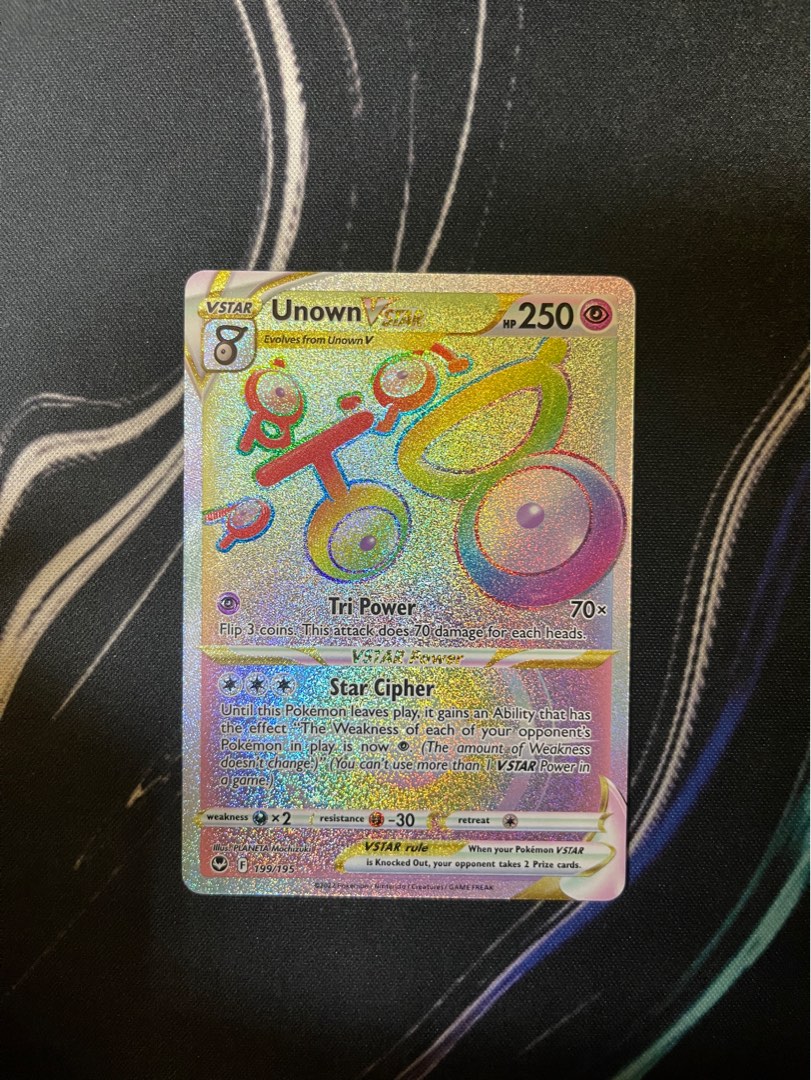 Unown Vstar 199/195- Silver Tempest - Full Art Rainbow - Pokemon Secret Rare