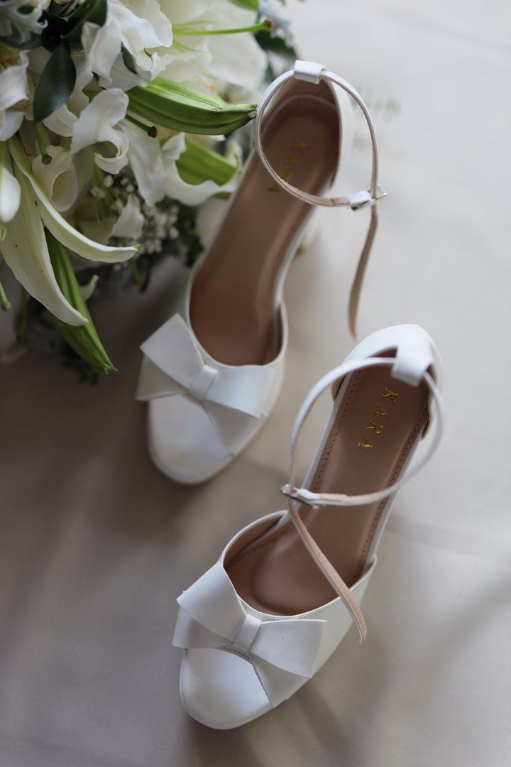white platform bridal heels