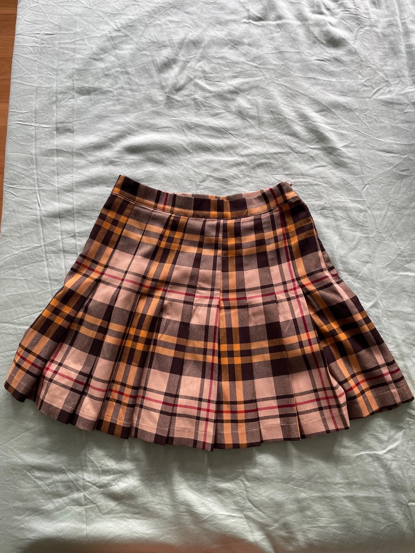 Yellow plaid skirt cotton on top