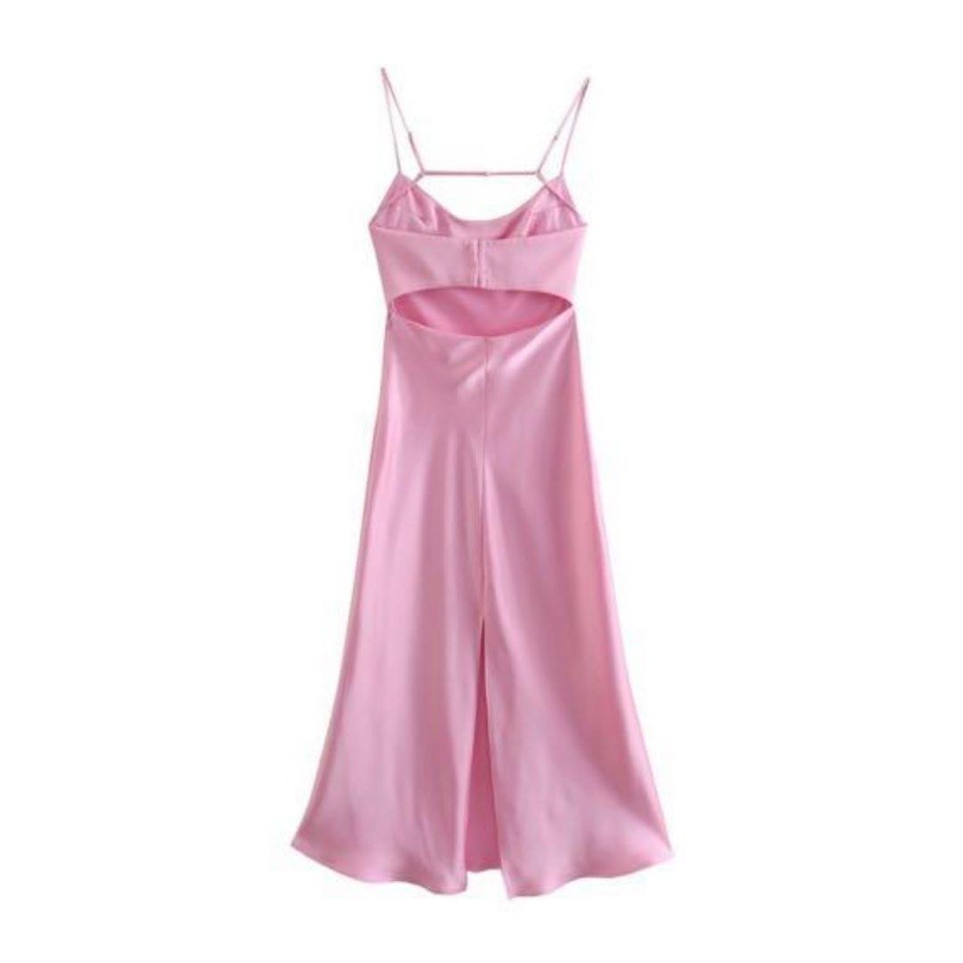 ZARA Dupe Pink Satin Dress, Women's Fashion, Dresses & Sets, Dresses on