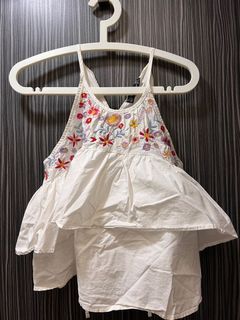 Zara tiered halter embroidery top white
