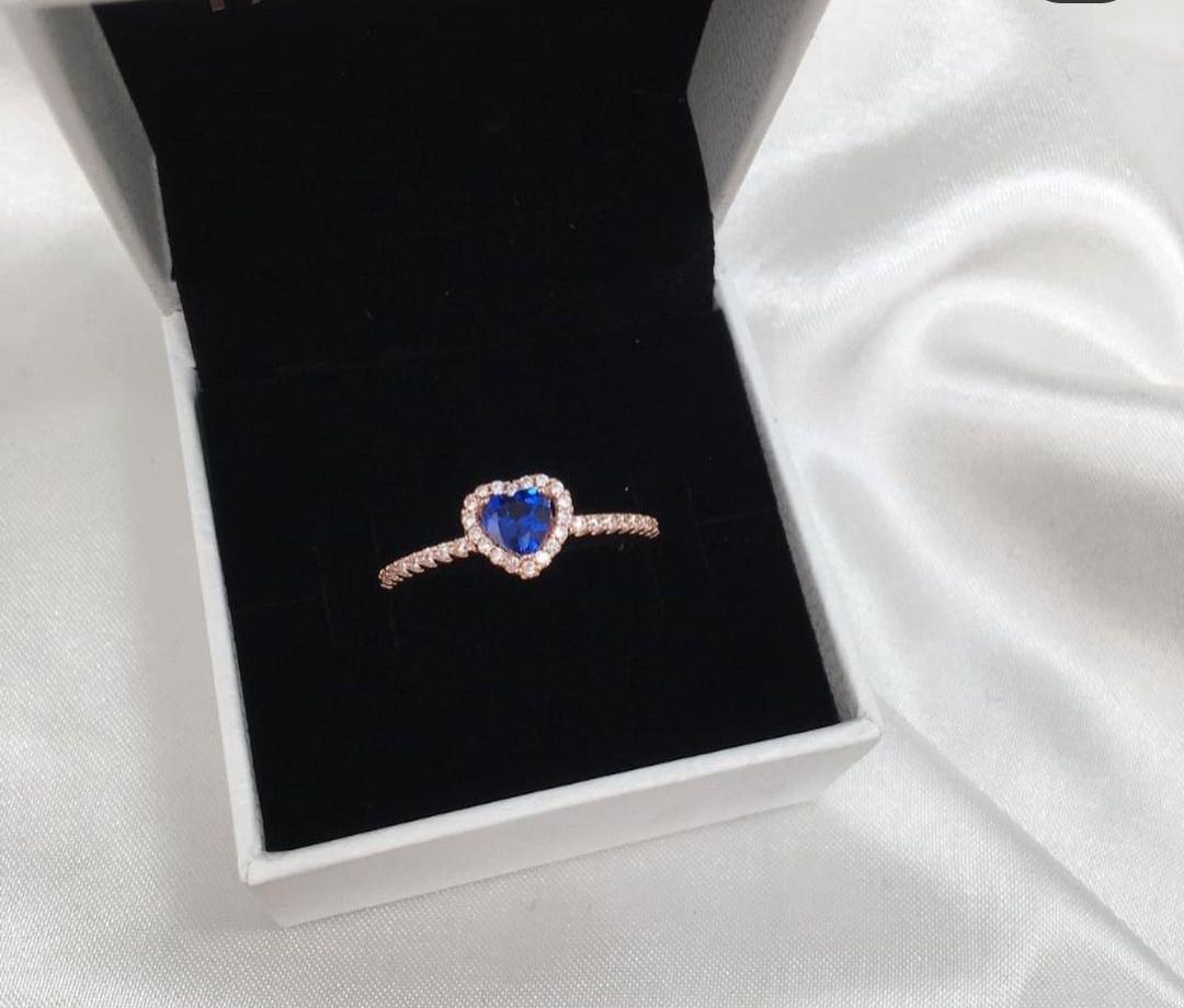 PANDORA ROSEGOLD BLUE HEART RING 