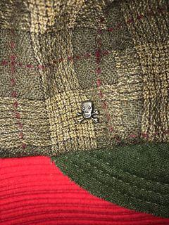 ☠️ Tweed Wool Hat Maroon Fatigue Army Green with Metal Skull & Bones Pin