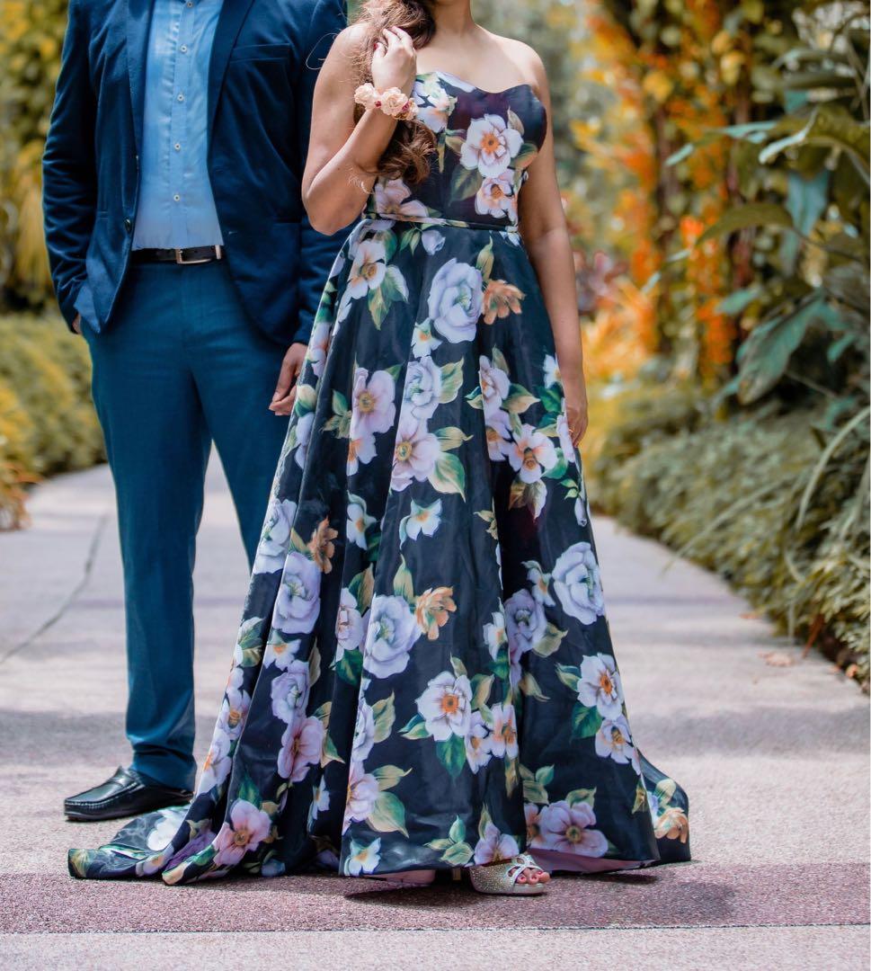 black formal dress with flowers