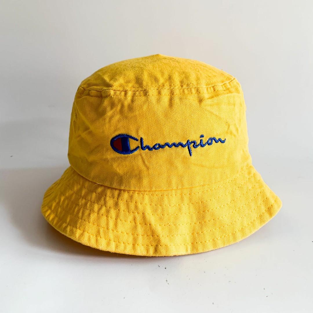 champion yellow bucket hat, Fesyen Pria 
