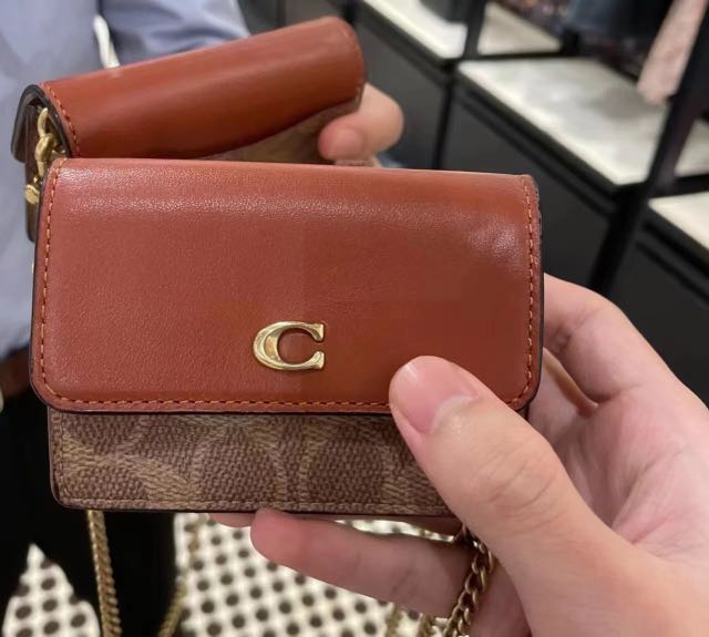 Authentic Coach Half flap card case in colorblock signature canvas