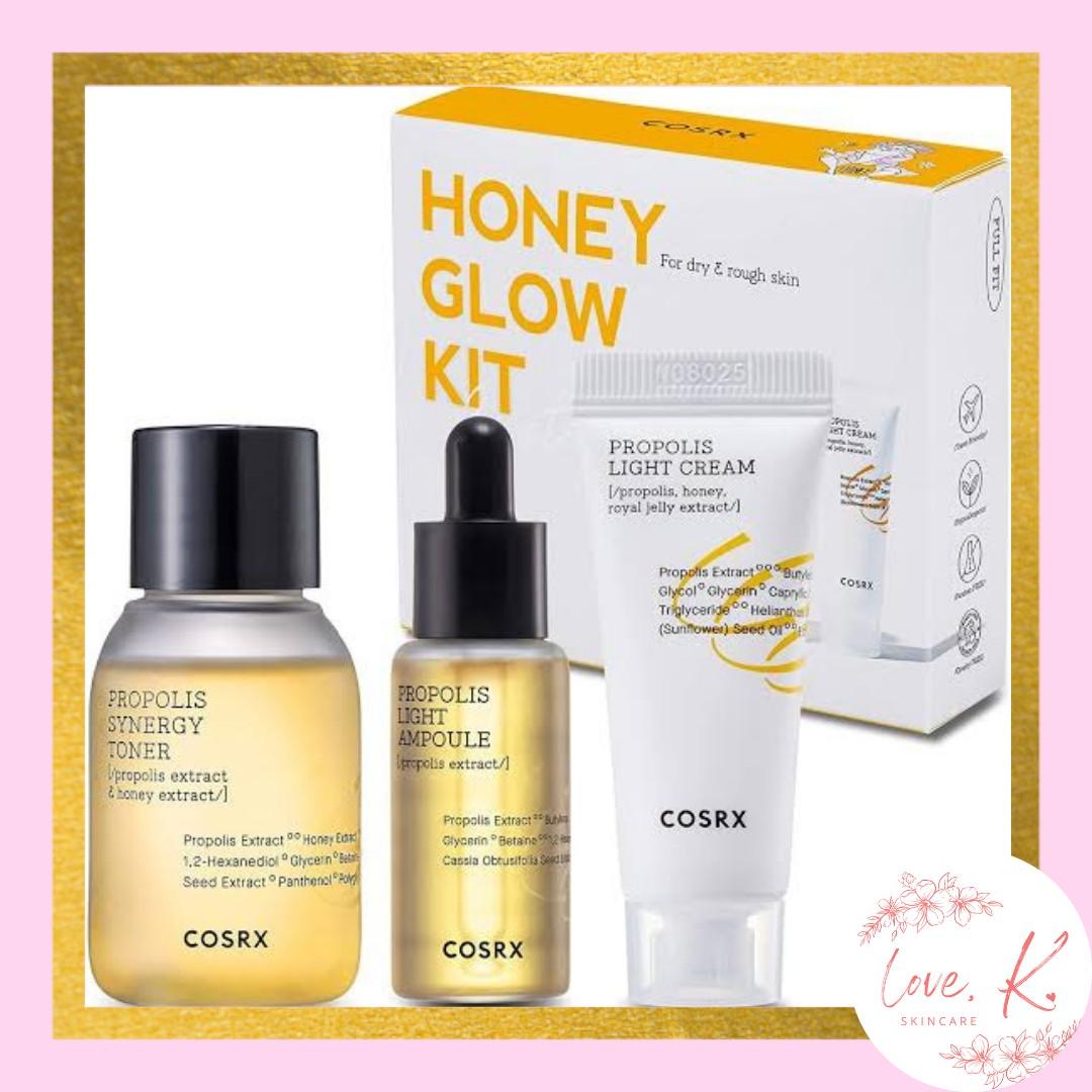 COSRX Propolis Honey Glow Kit (Category: Face Care) located in Manila. Submitted by 15.chelsy (Listing ID 1141065146, Image 2). Description: COSRX Propolis Honey Glow Kit 3-step 🍯Propolis Toner 30ml, Propolis Light Ampoule 10ml, Propolis Light Cream 15ml 🍯Black Bee Propolis line contains naturally originated moisturizing ingredients which will make your skin glow and smooth without leaving any residue on the skin. 🍯The products are hypoallerge