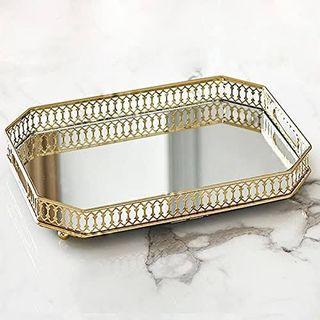 Golden Metal Mirror Glass Rectangular Tray