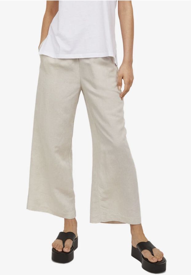 Wide linen-blend trousers - Olive green - Ladies | H&M