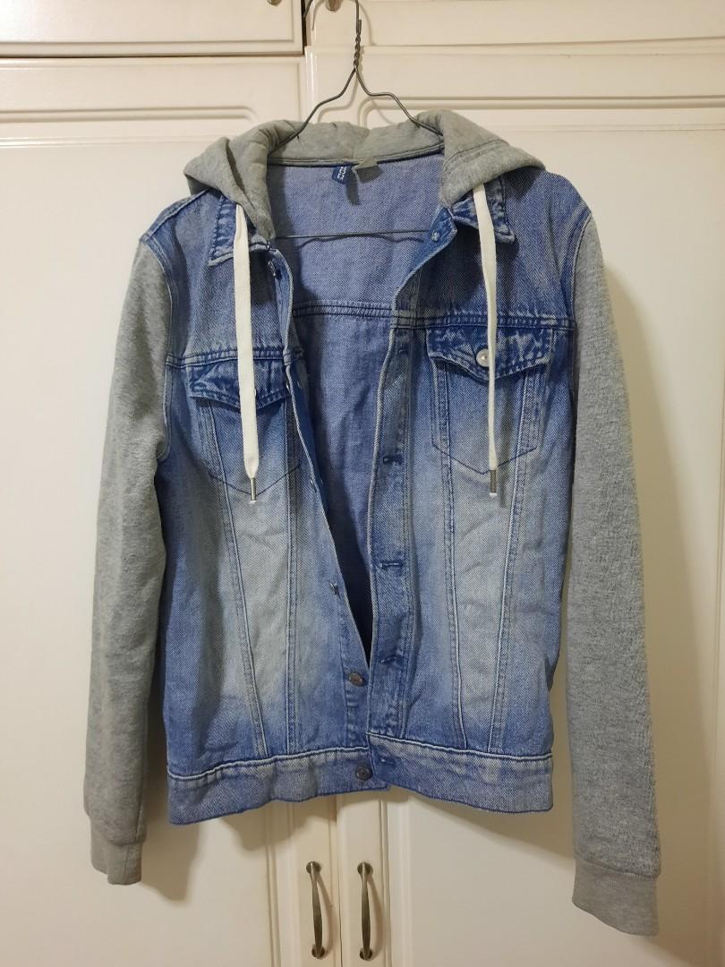 Jean jacket with top cotton sleeves and hood