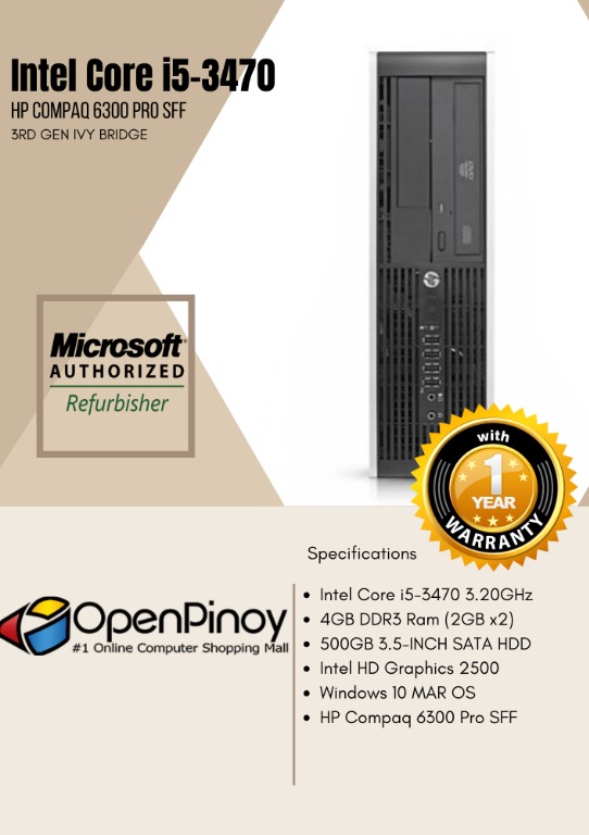 Intel Core I5 3470 3 ghz With Hp Compaq 6300 Pro Sff With License Win10 Home Os Computers Tech Desktops On Carousell
