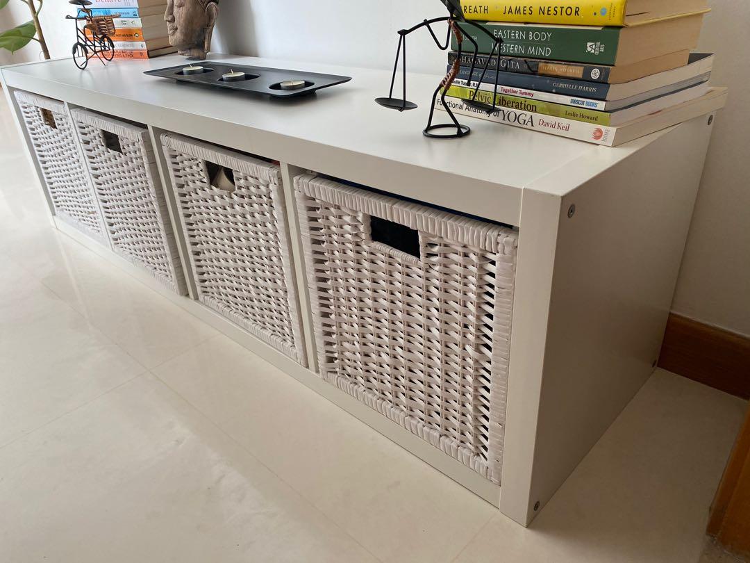 Kallax Shelf with Four Rattan Baskets, Furniture & Home Living