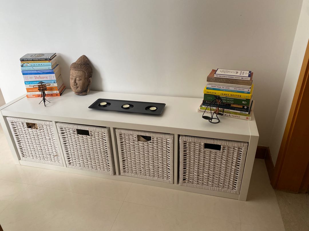 Kallax Shelf with Four Rattan Baskets, Furniture & Home Living