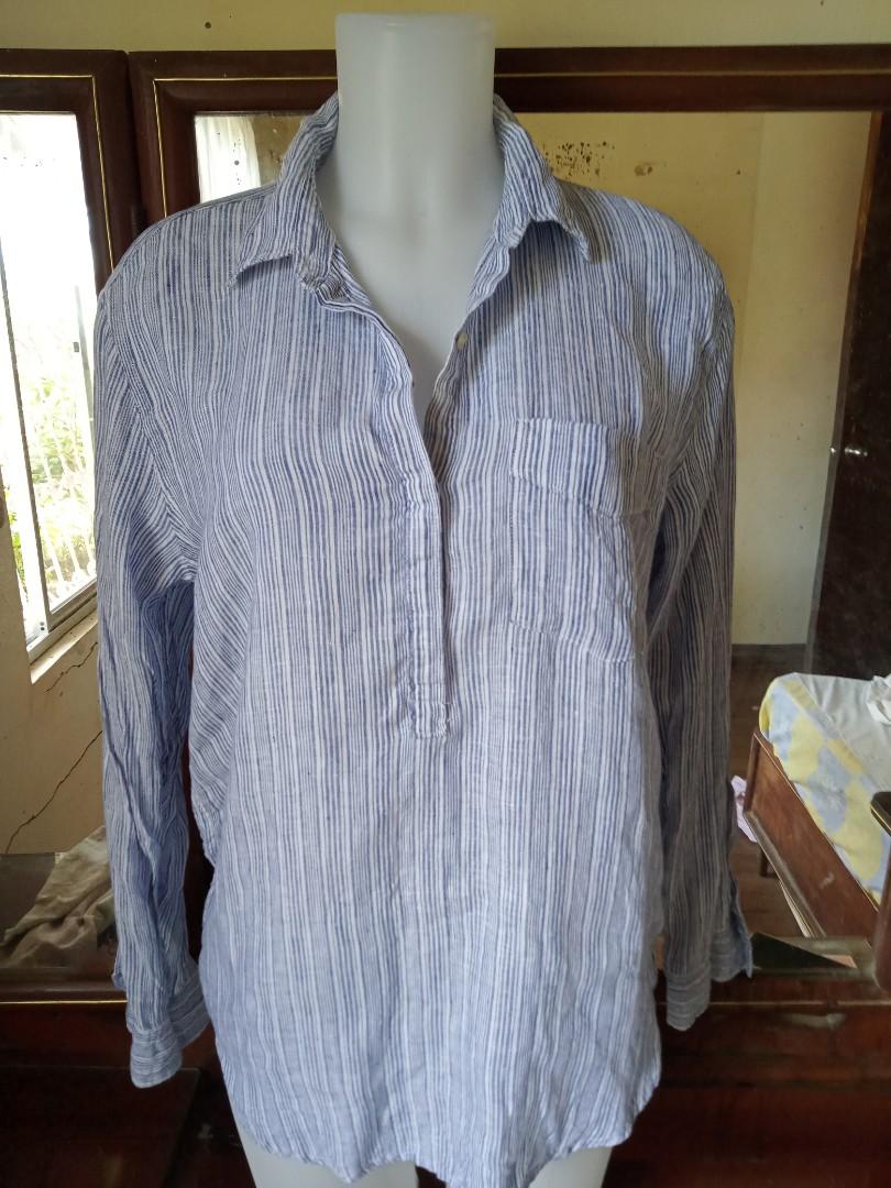 Gap Linen Striped Blouse (Category: Blouses) located in Quezon City. Submitted by 2ndchancer (Listing ID 1141021130, Image 1). Description: 100% Linen long sleeve blouse. Oversized fit Gap.