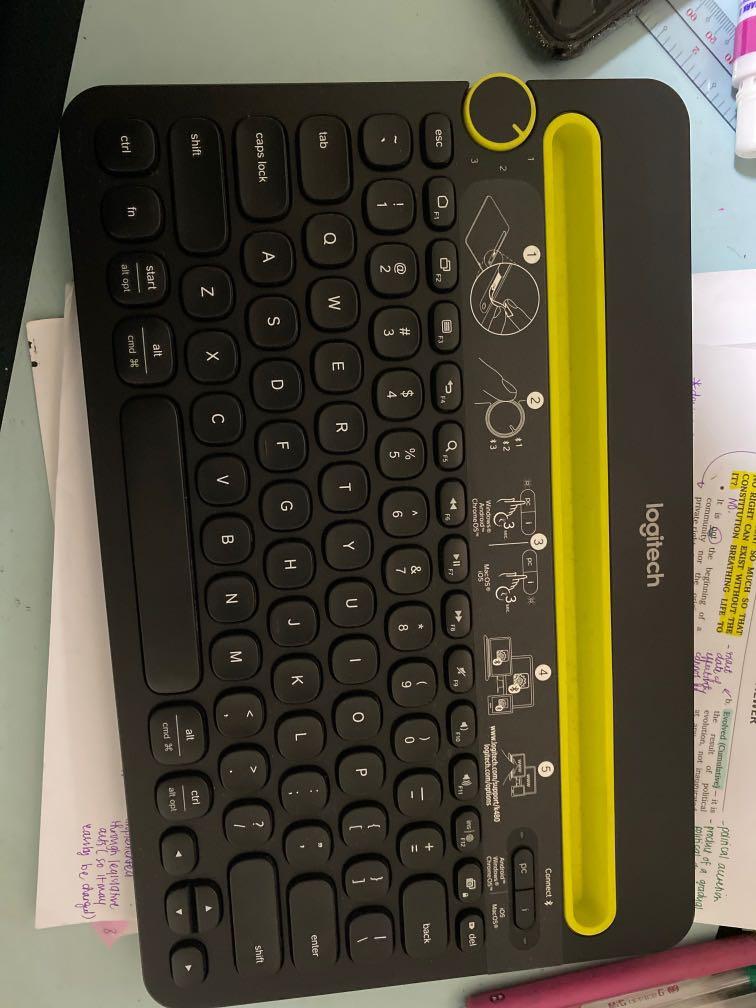 Logitech k480 multi-device keybooard (Category: Computer Keyboard) located in Manila. Submitted by manilashopaholic (Listing ID 1141070886, Image 2). Description: K480 Bluetooth Multi-Device Keyboard Type on anything Finally—a keyboard for your computer that also works with your tablet and smartphone.* This unique keyboard with integrated smartphone/tablet cradle makes it a breeze to switch between typing on three different Bluetooth devices. Swi