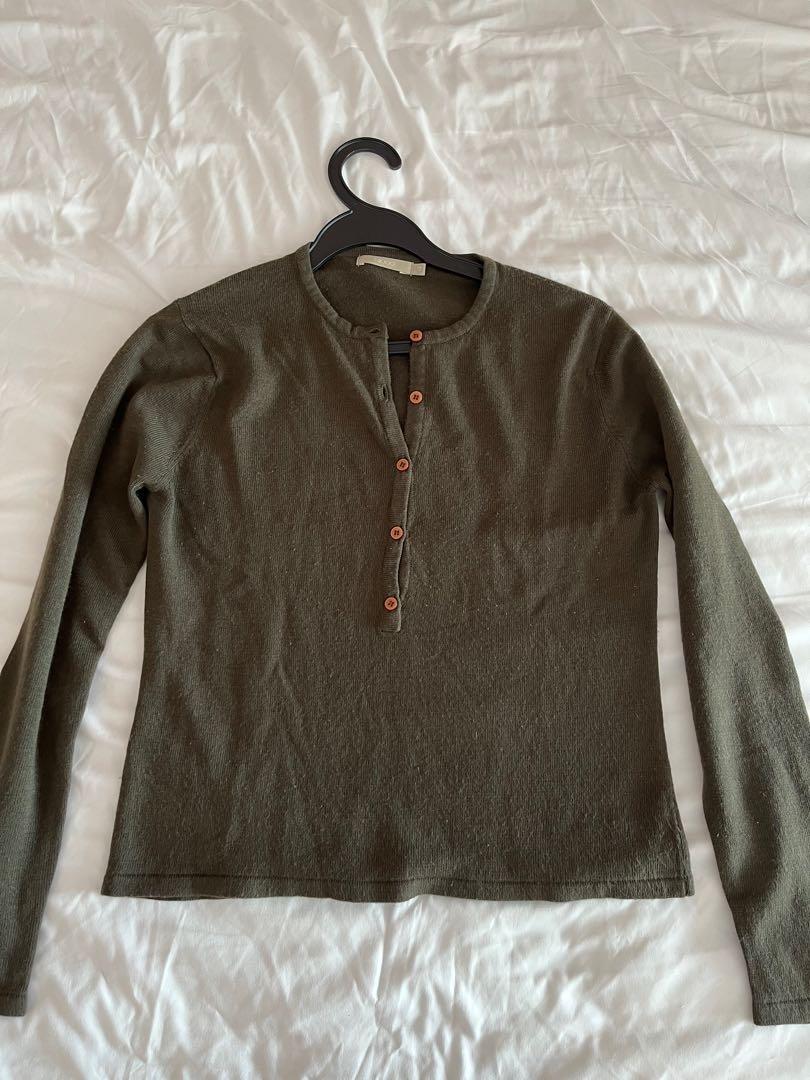 Olive Green Henley , Thrifted, Women's Fashion, Tops, Longsleeves on