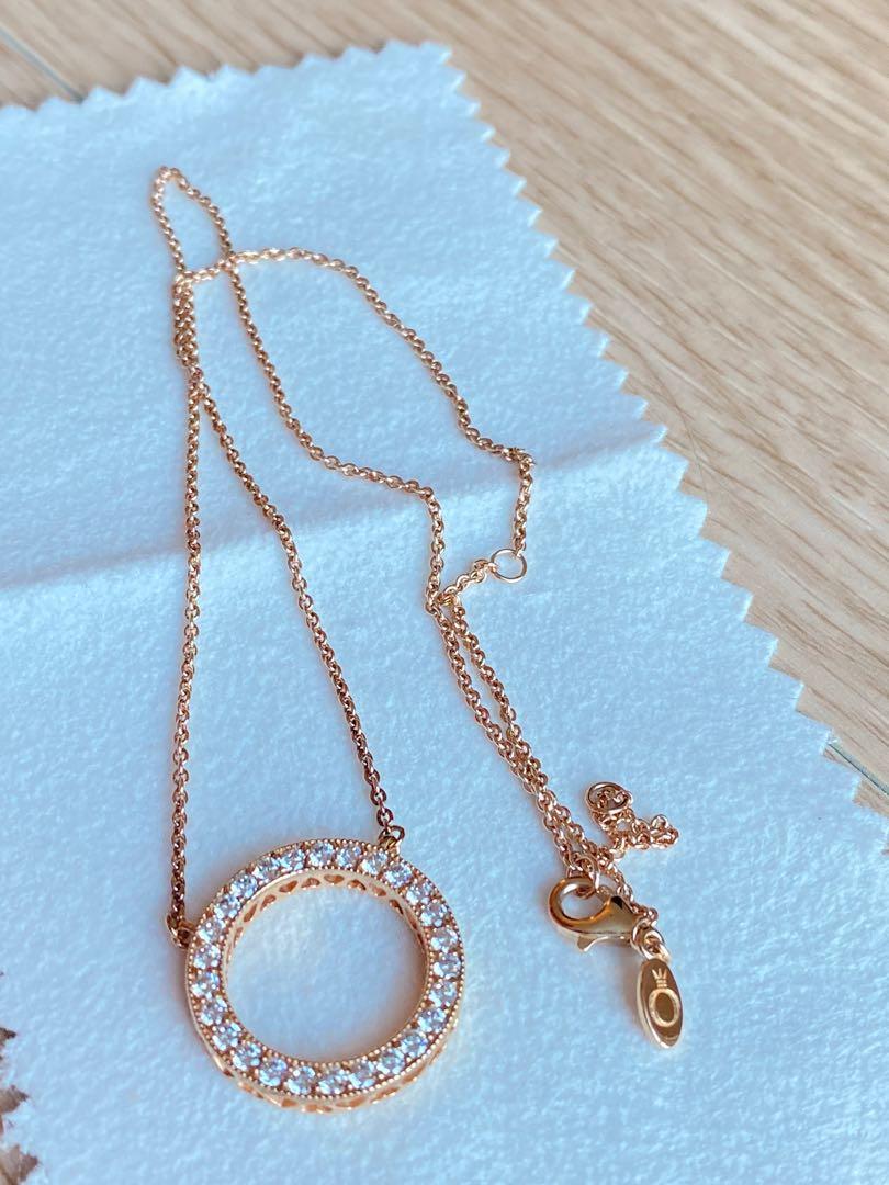 Authentic Pandora Rose Gold Circle Necklace Women s Fashion