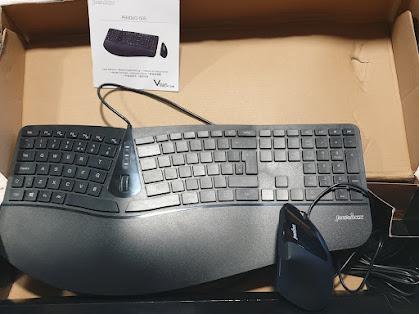 Wired USB Ergonomic Split Keyboard and Vertical Mouse Combo with Adjustable Palm Rest and Membrane Low Profile Keys Perixx Periduo-505 