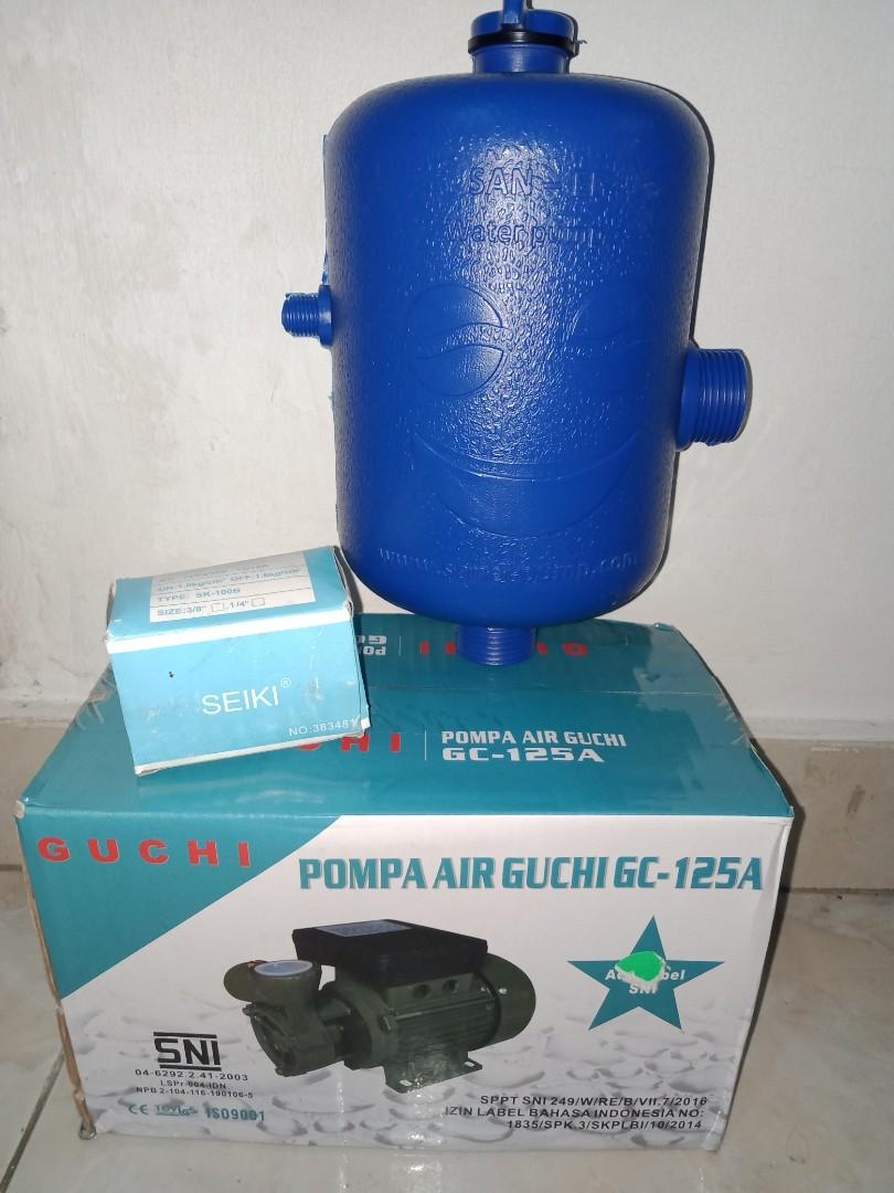 Pompa air merk Guchi, tabung pompa dan pressure switch merk Seiki