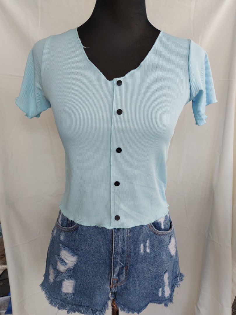 Powder blue top, Women's Fashion, Tops, Blouses on Carousell