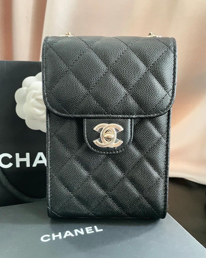 Rare! Chanel phone holder with chain, CC Vertical tech case flap, Luxury,  Bags & Wallets on Carousell