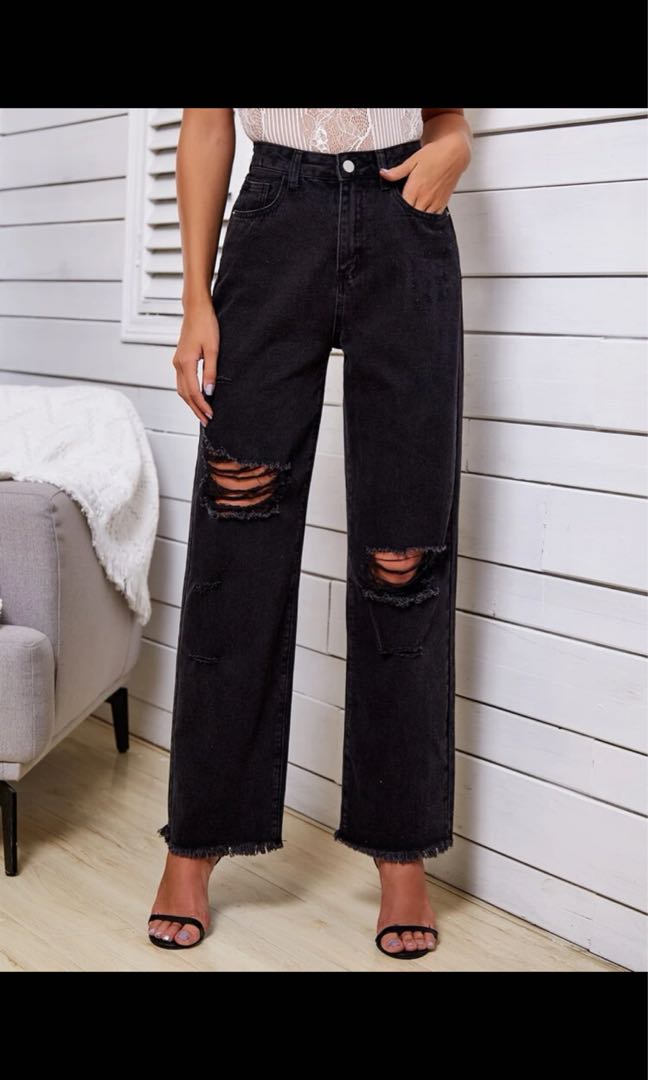 Raw Hem Straight Leg Jeans, Women's 
