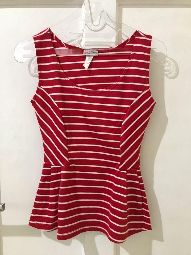 Red Stripe Top sleeveless, Fesyen 