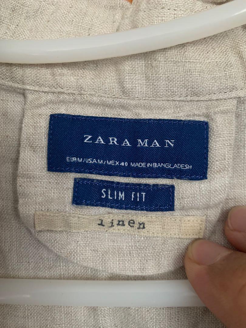 Zara Man Linen Hooded Long Sleeve Shirt, Men's Fashion, Tops