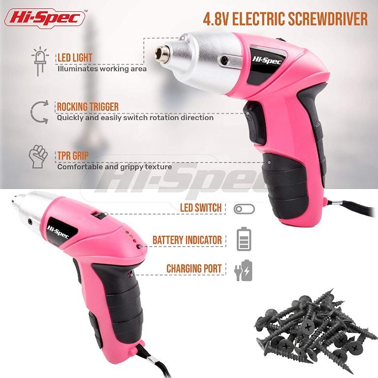 12641) HiSpec 27 Piece Pink 4.8V Electric Cordless Power Screwdriver