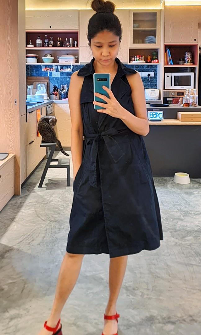 90s Ann Taylor black sleeveless trench dress