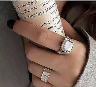 [包平郵]切角方形茶晶鍍銀開口戒指64232527528706110