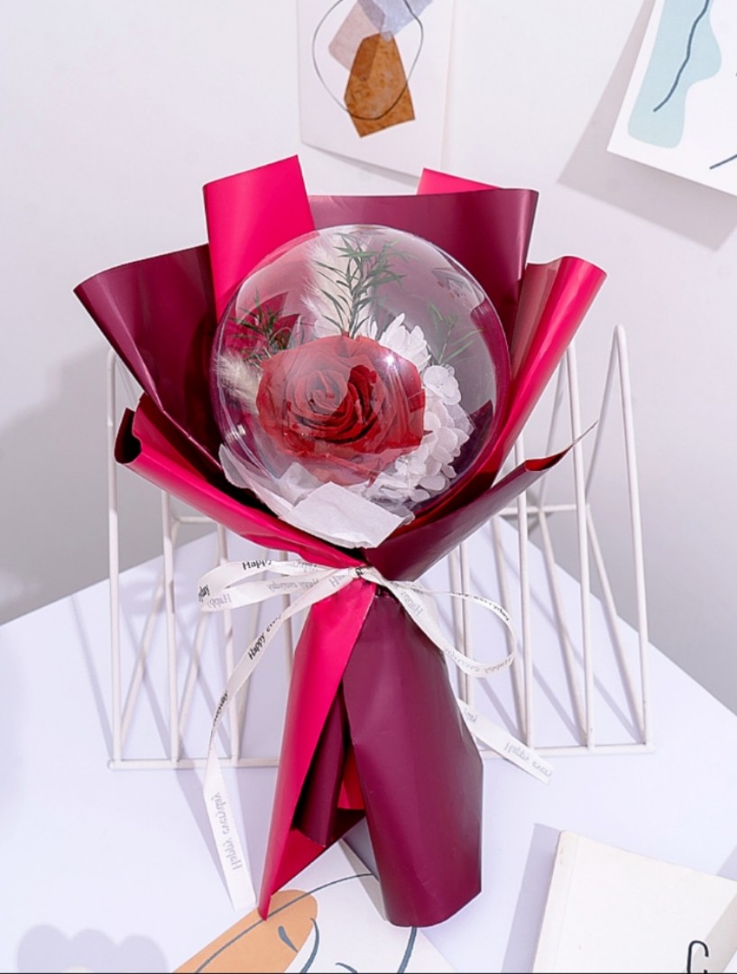 AllInOne Preserved Rose Globe Bouquet ( Red / Pink ), Hobbies & Toys