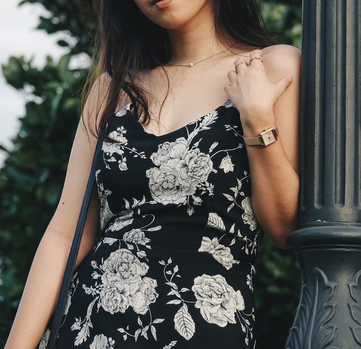 black formal dress with flowers
