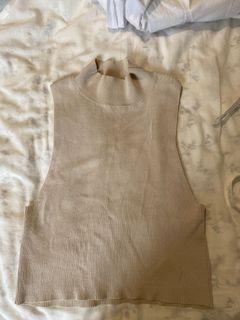 bnwot topshop ribbed mock neck beige crop top