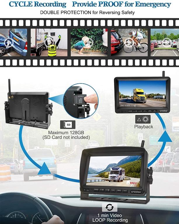 Digital-Wireless Backup Camera and 7 Inch Monitor Kit IP69K Waterproof  Front-Rear View Camera for Car/Trucks-RV-Van/Trailer/Bus/Camper URVOLAX  Split Screen Adjustable Guide Lines ON/Off,Night Vision - Vehicle Cameras &  GPS - Surveillance