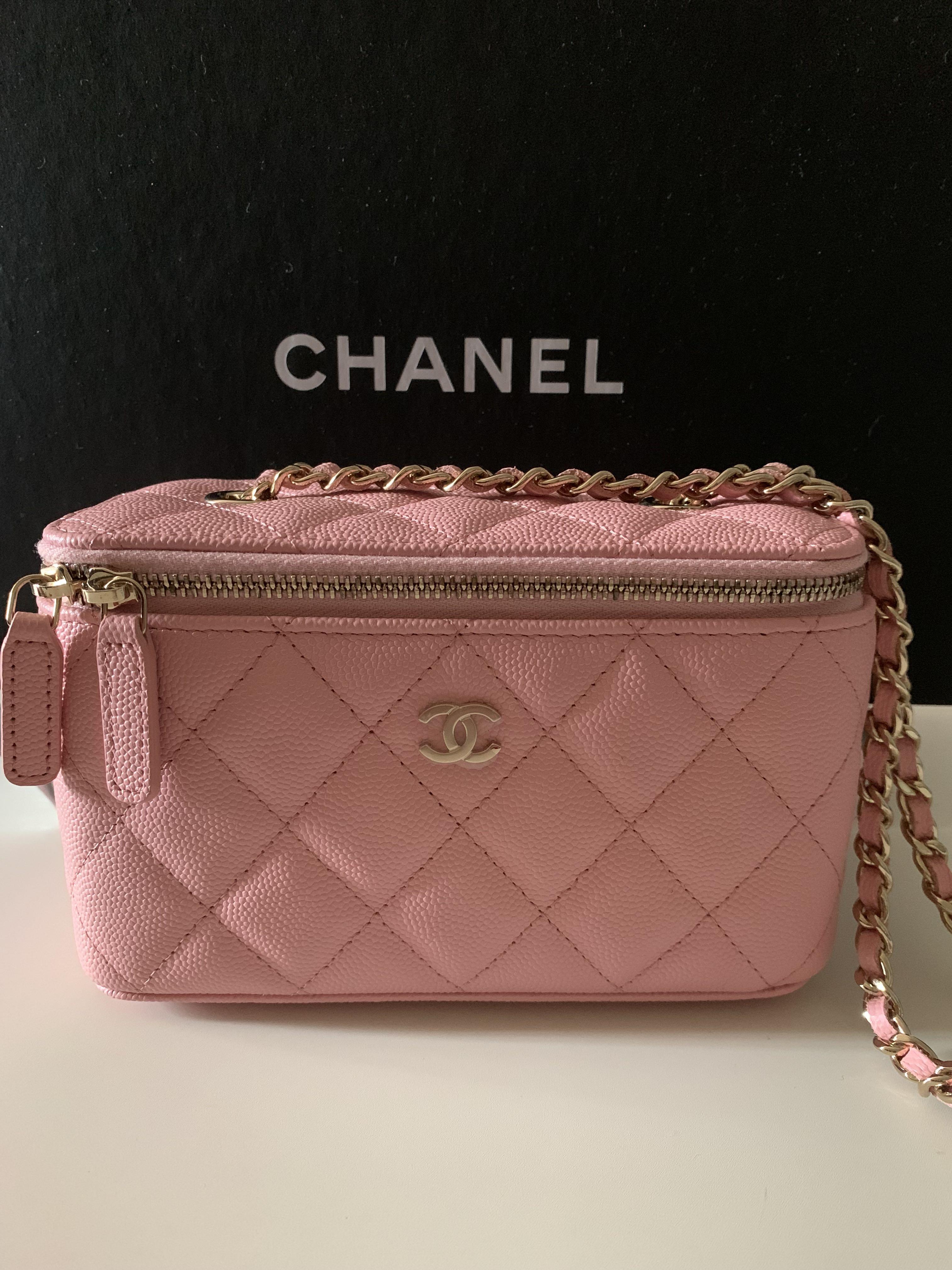 Chanel 22A Top Handle Long Vanity Case Lambskin Pink LGHW (Microchip)