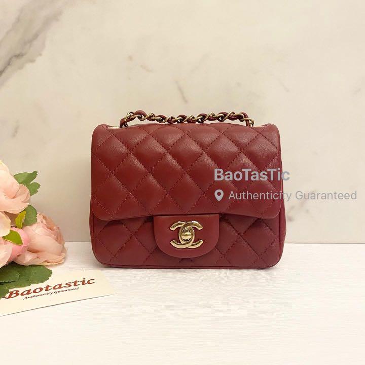 Chanel Classic Mini Square Burgundy Lambskin GHW, Luxury, Bags & Wallets on  Carousell