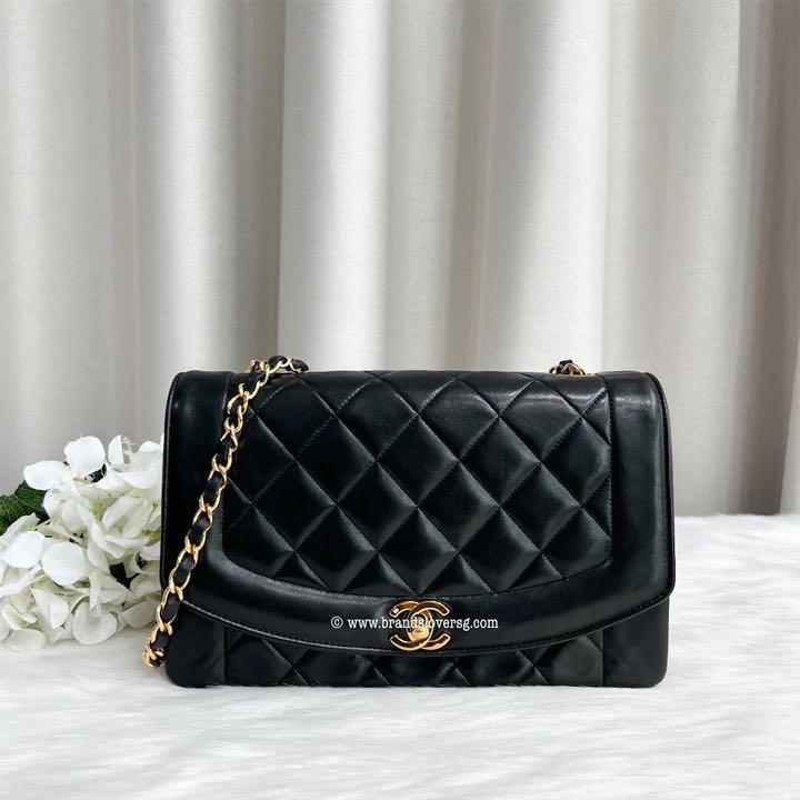 Chanel Medium Diana Flap in Black Lambskin 24K GHW, Luxury, Bags & Wallets  on Carousell