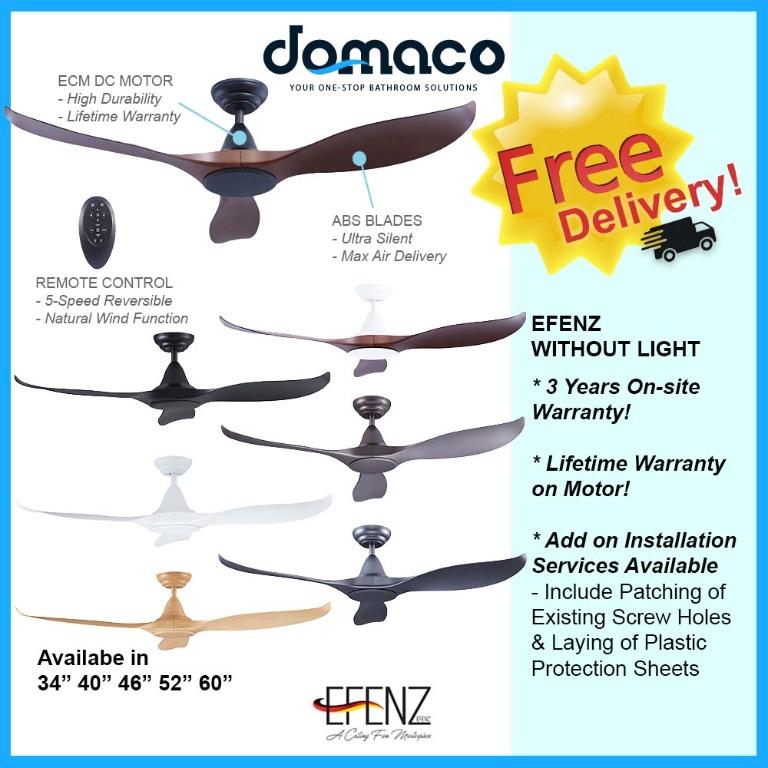 Efenz Downrod DC-Eco Ceiling Fan with Remote (Without Light), Furniture ...