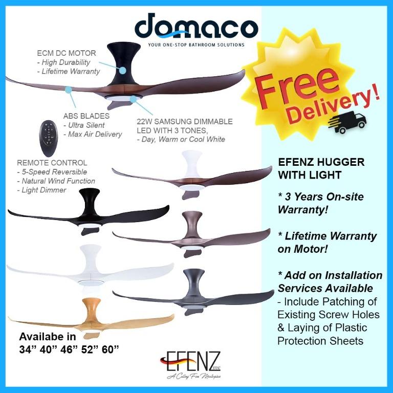 Efenz Hugger DC-Eco Ceiling Fan with 22W Samsung Dimmable LED Light Kit ...