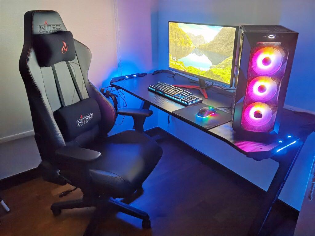Gaming computer table with RGB lighting, Furniture & Home Living