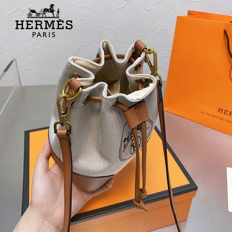 Hermes Hot New Style Retro Canvas Drawstring Bucket Bag and Leather Women s One shoulder Messenger Bag Luxury Bags Wallets on Carousell