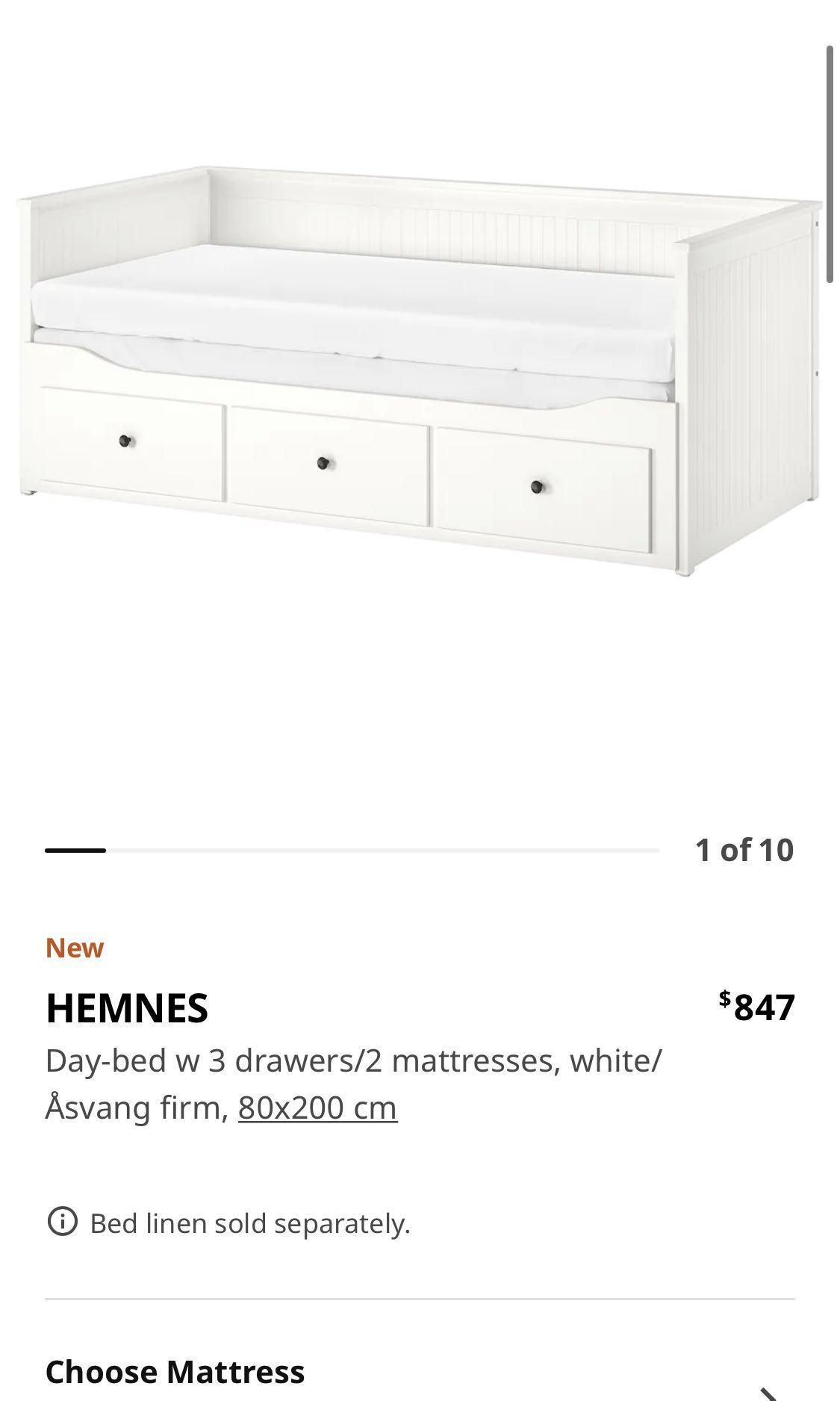 Ikea Hemnes Daybed (queen) with storage and 2 mattresses, Furniture
