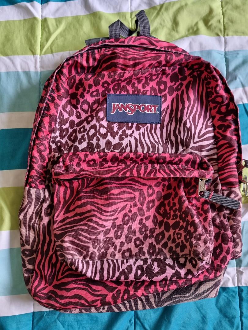 Jansport Backpack Zebra Grey/Black/Pink Bag Animal Print