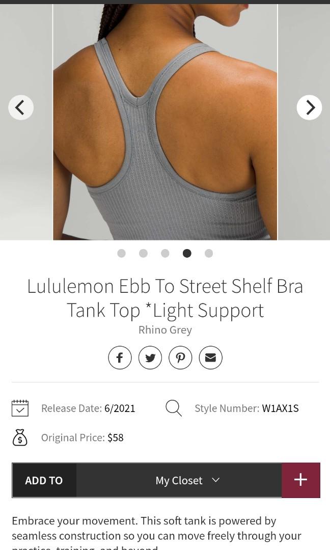 Lululemon Ebb To Street Shelf Bra Tank Top *Light Support - Rhino