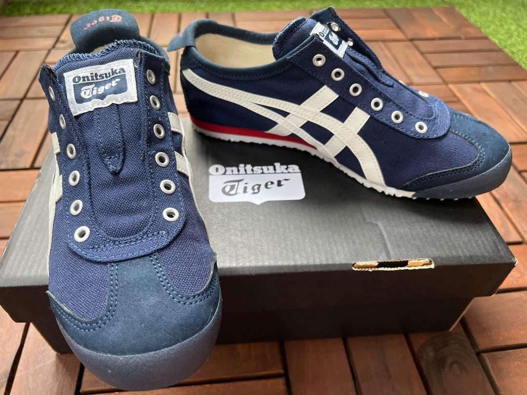 Onitsuka Tiger Mexico 66 Slip-on [Navy/ off white] (Category: Sneakers) located in Singapore. Submitted by thingsz (Listing ID 1142761172, Image 1). Description: - Worn less than 3 times - Condition: 9/10 - RFS: can’t fit. feet expanded after pregnancy - Size: US 5/EU 37.5 / 23.5cm.