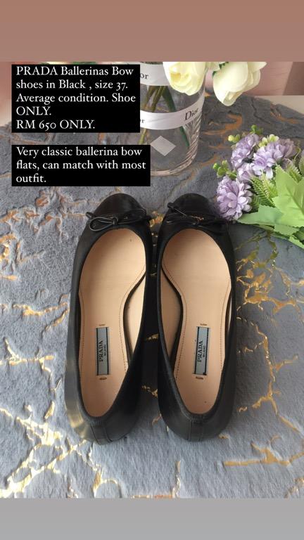PRADA Ballerinas Bow shoes in Black ( size 37 ), Luxury, Accessories on  Carousell