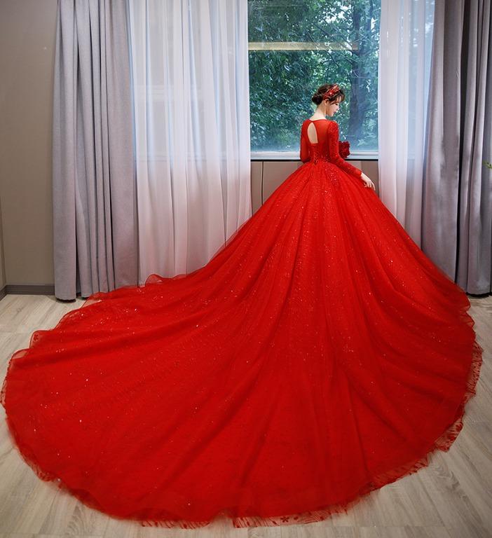 pre order red sequin long sleeve fishtail wedding bridal evening