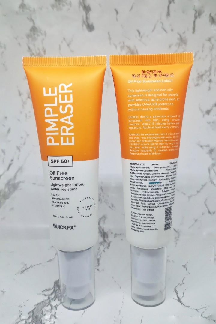 Quickfx Pimple Eraser SPF 50+ Oil Free Sunscreen, Beauty & Personal Care, Face, Face Care on